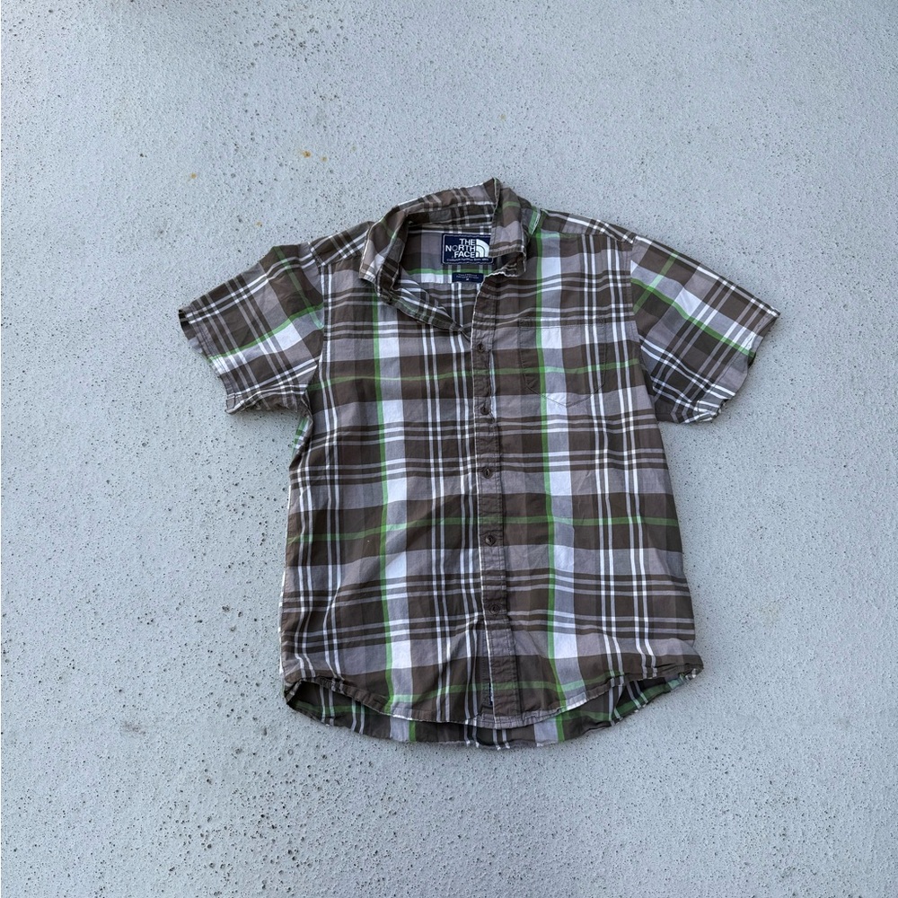 The North Face Men's Casual Plaid Shirt - Brown, Green, White Size Medium